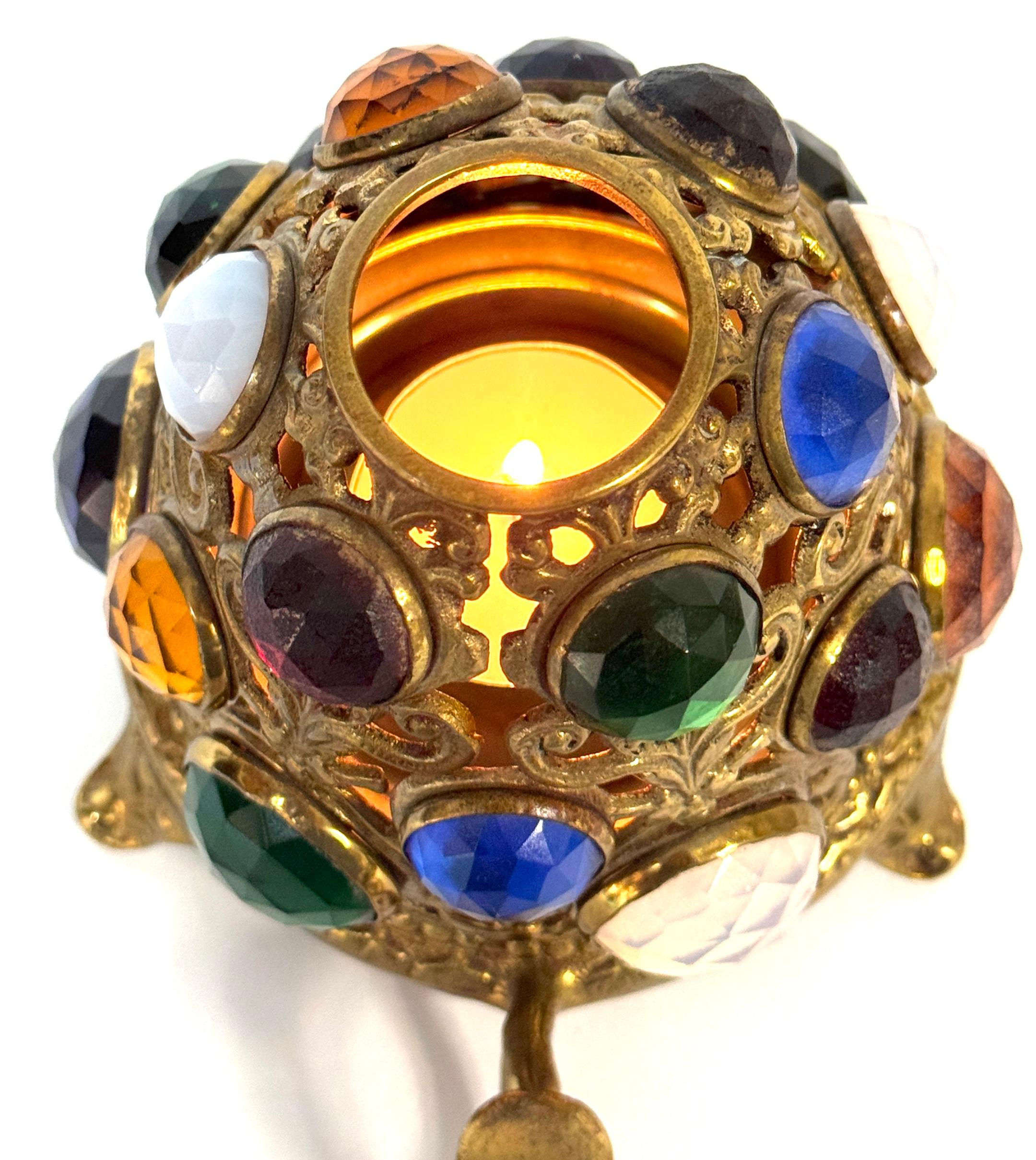 Aesthetic Period Jeweled Brass Fairy Lamp Attributed to S. Clarke, England For Sale 2