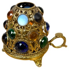 Antique Aesthetic Period Jeweled Brass Fairy Lamp Attributed to S. Clarke, England