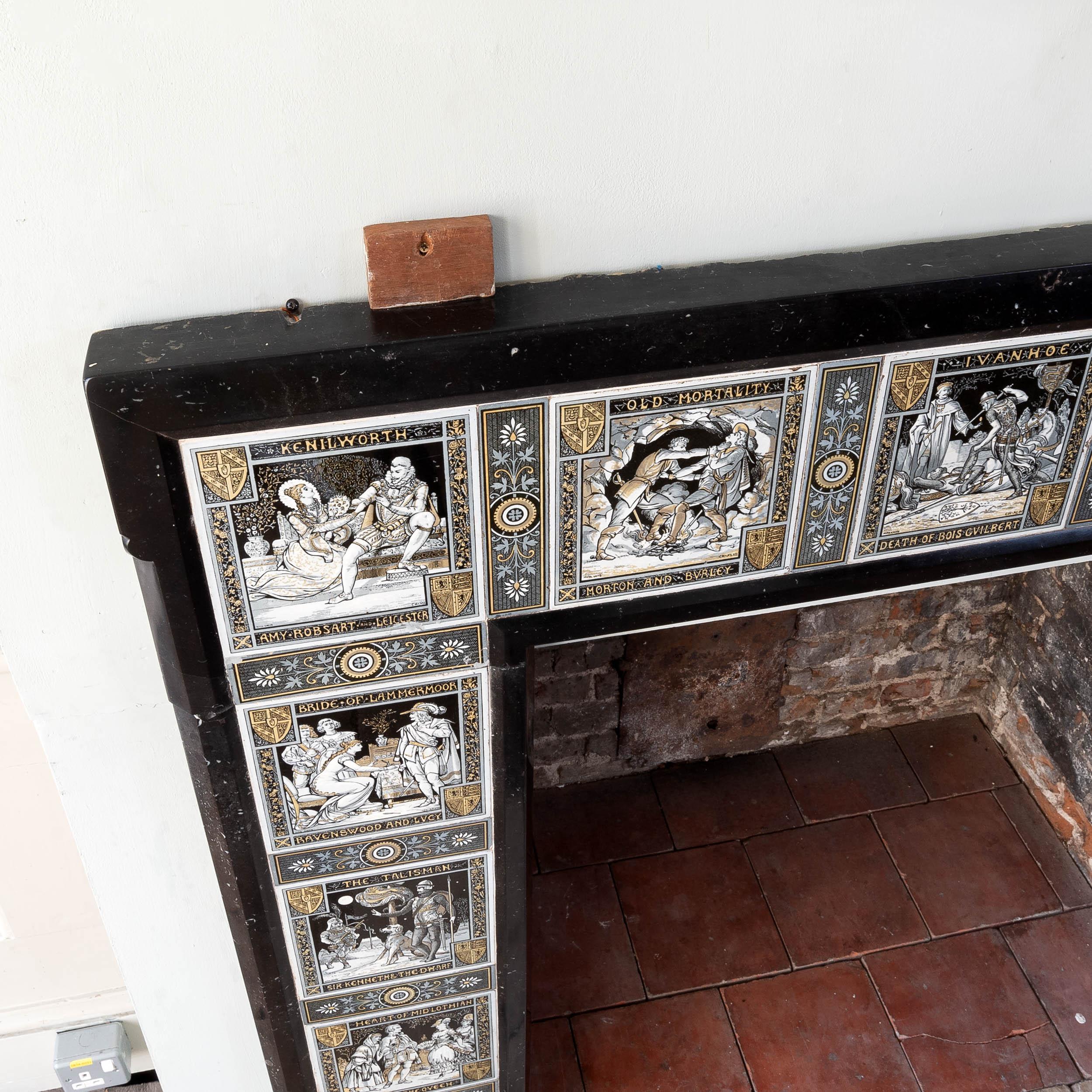 Cheminée en marbre Kilkenny d'époque esthétique avec carreaux Minton en vente 12