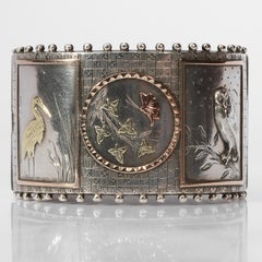 Aesthetic Period Silver and Gold Panel Cuff Bracelet Late Victorian