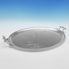 Aesthetic Period Silver Plated Tray - Circa 1880 - Engraved - 27.75" wide