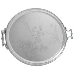Bandeja plateada de época estética - Circa 1880 - Grabada - 27,75" de ancho