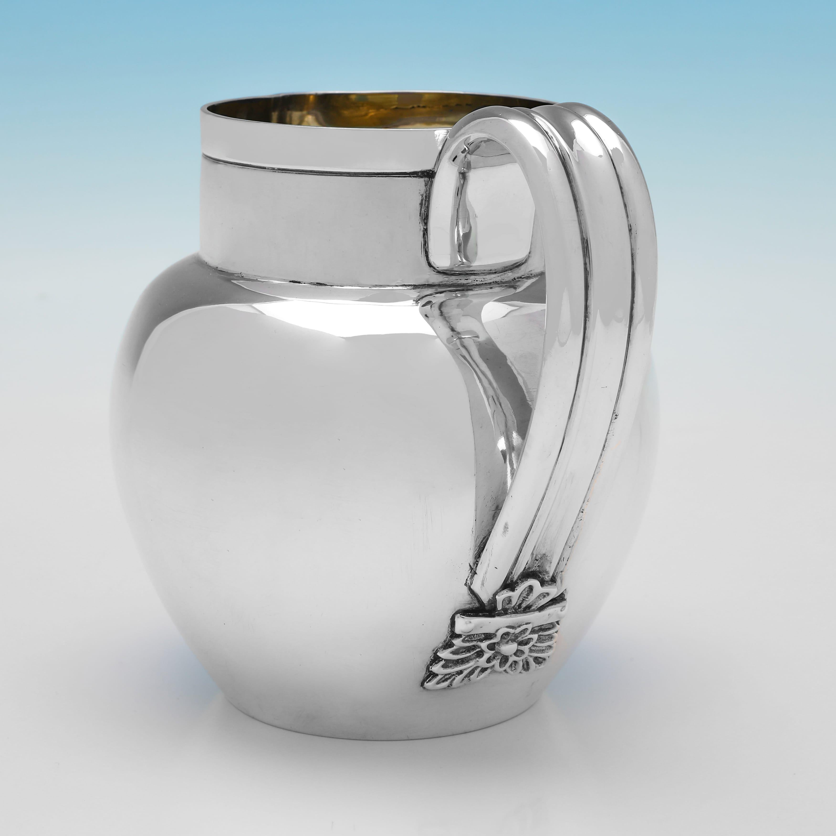 Aesthetic Movement Aesthetic period sterling silver water jug and beaker set made in London in 1889 For Sale