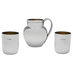 Aesthetic period sterling silver water jug and beaker set made in London in 1889