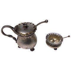 Antique Aesthetic Silver Vermeil Mustard Pot and Salt, Germany, circa 1890