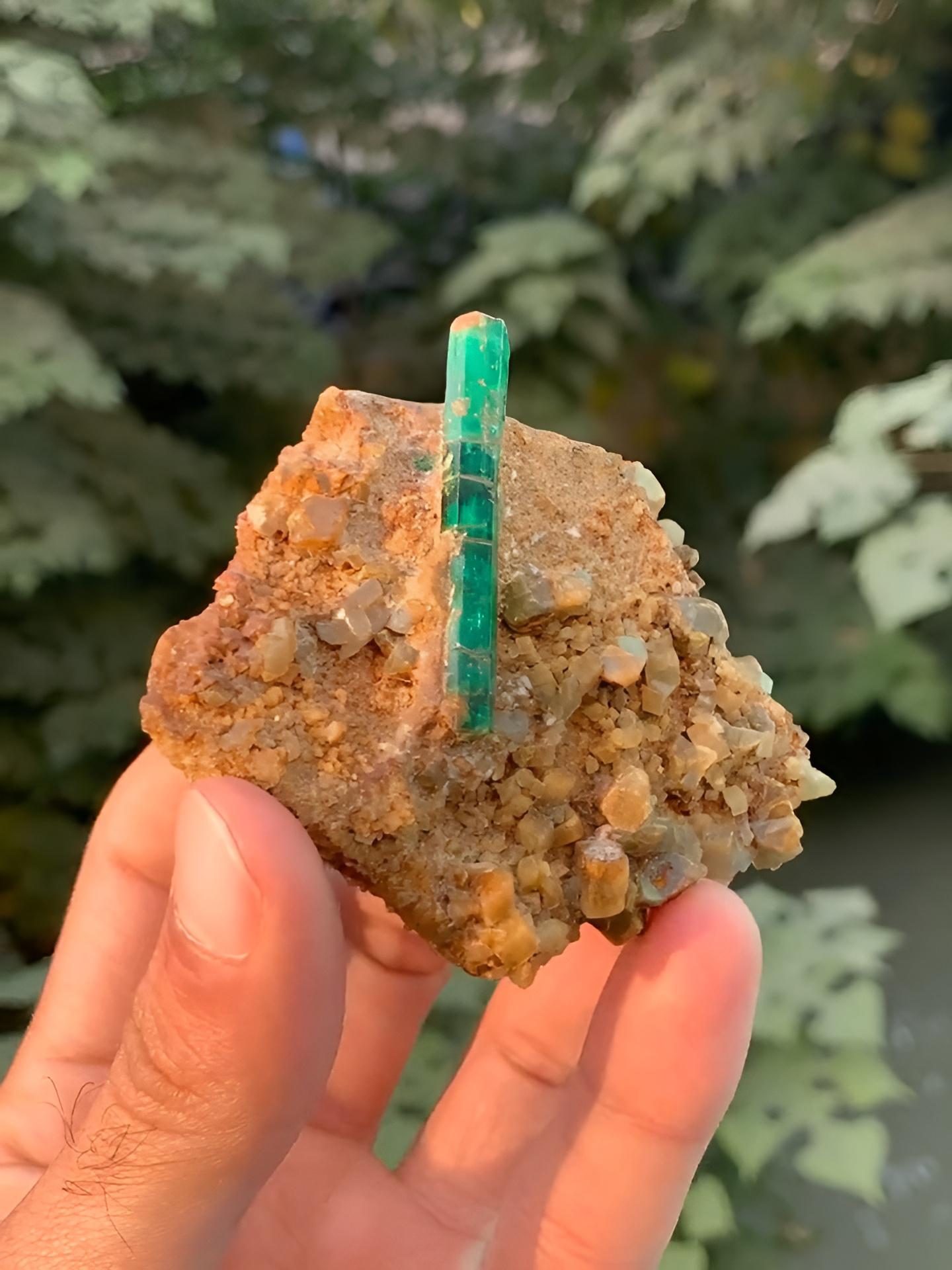Specimen Type Emerald Crystals on Calcite Matrix
Weight 97 grams
Dimension H: 7 x W: 7.5 x D: 2.5 cm
Origin Panjshair Valley, Afghanistan
Treatment None




This exquisite specimen showcases the inherent beauty of nature in the form of a