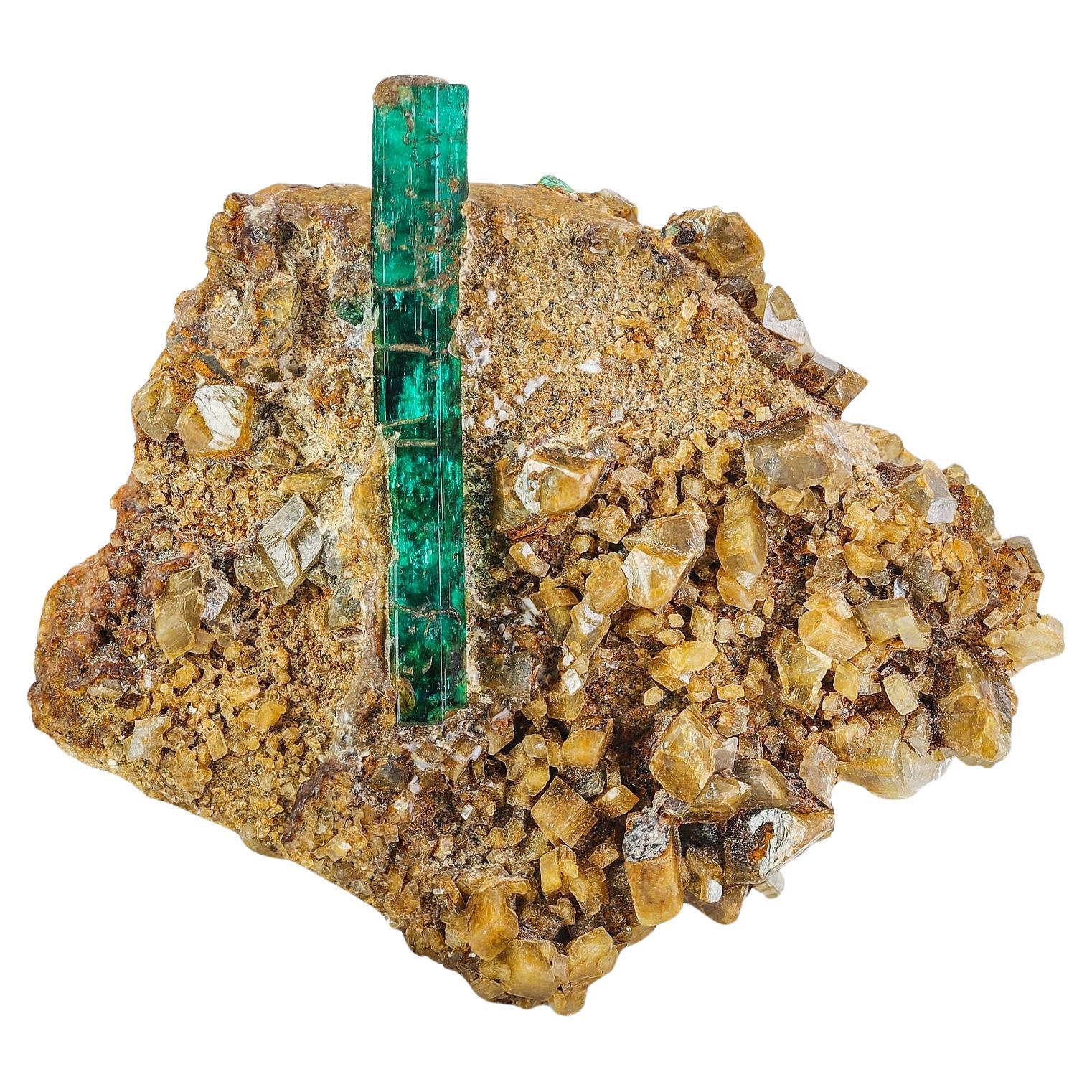 Aesthetic Specimen Of Free Standing Emerald Crystal On Calcite From Afghanistan