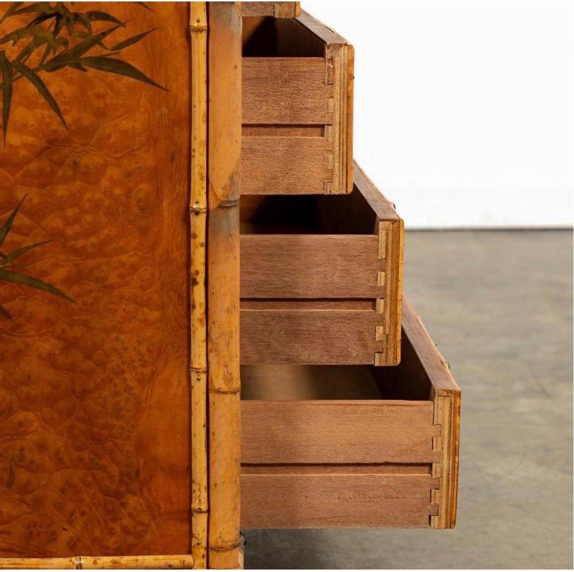 20th Century Aesthetic-Style Faux Bamboo 4 Drawer Chest with Chinoiserie Decoration