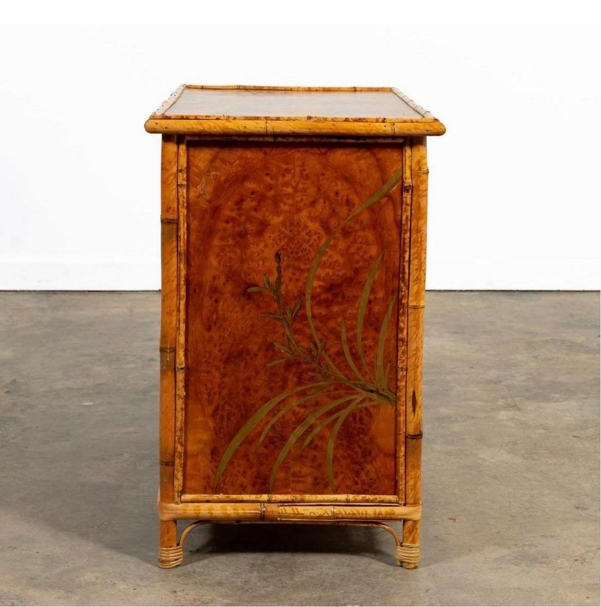 Aesthetic-Style Faux Bamboo 4 Drawer Chest with Chinoiserie Decoration 1