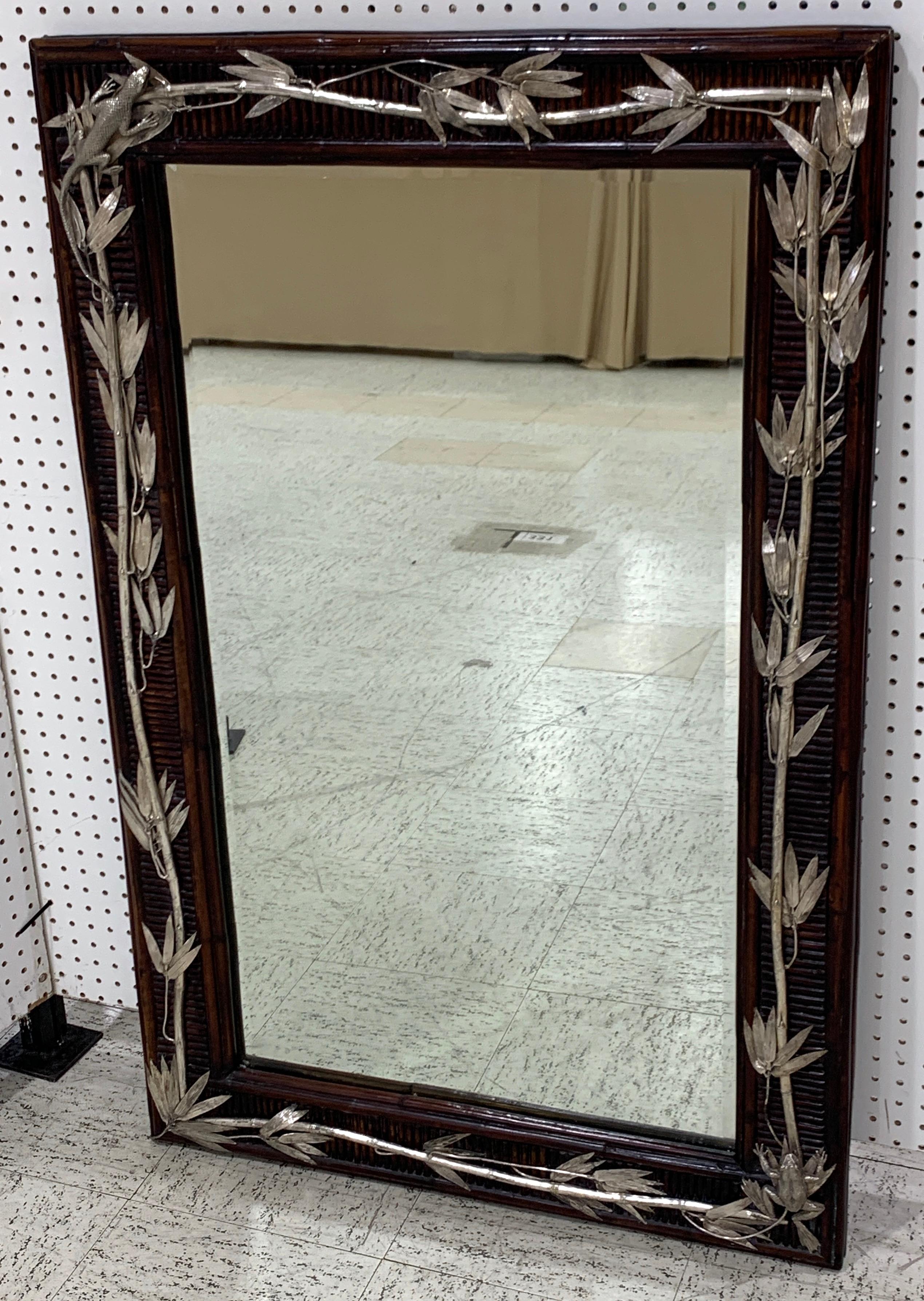 Aesthetic Style Faux Bamboo Silverplated Mirror by Maitland-Smith, Of rectangular form with inset 22