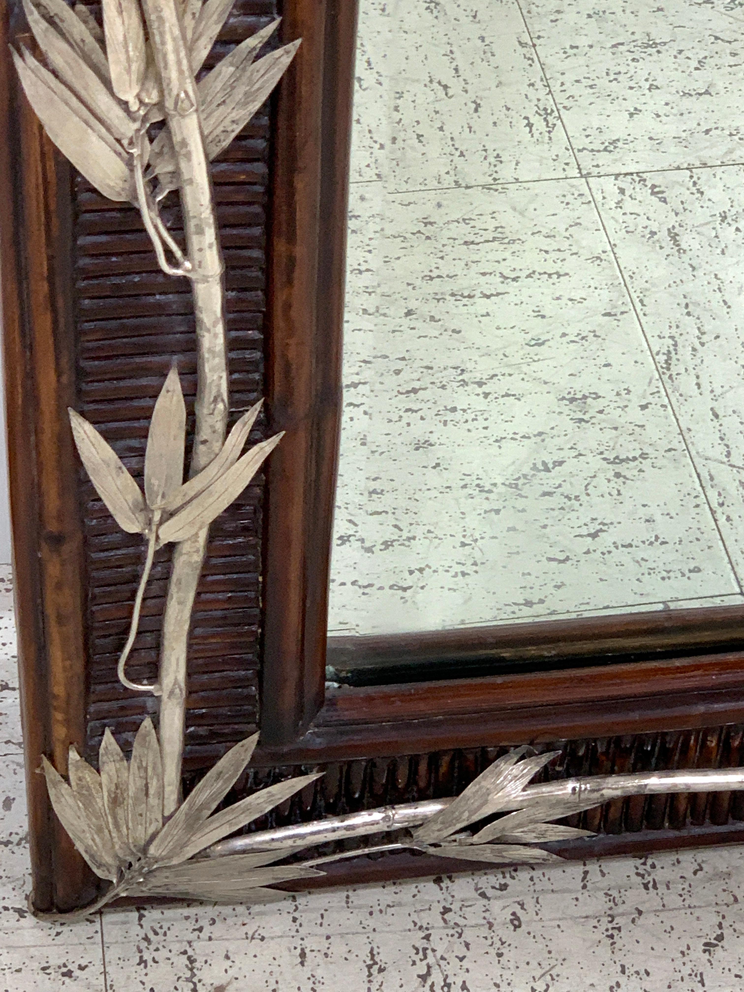 20th Century Aesthetic Style Faux Bamboo Silverplated Mirror by Maitland Smith  For Sale