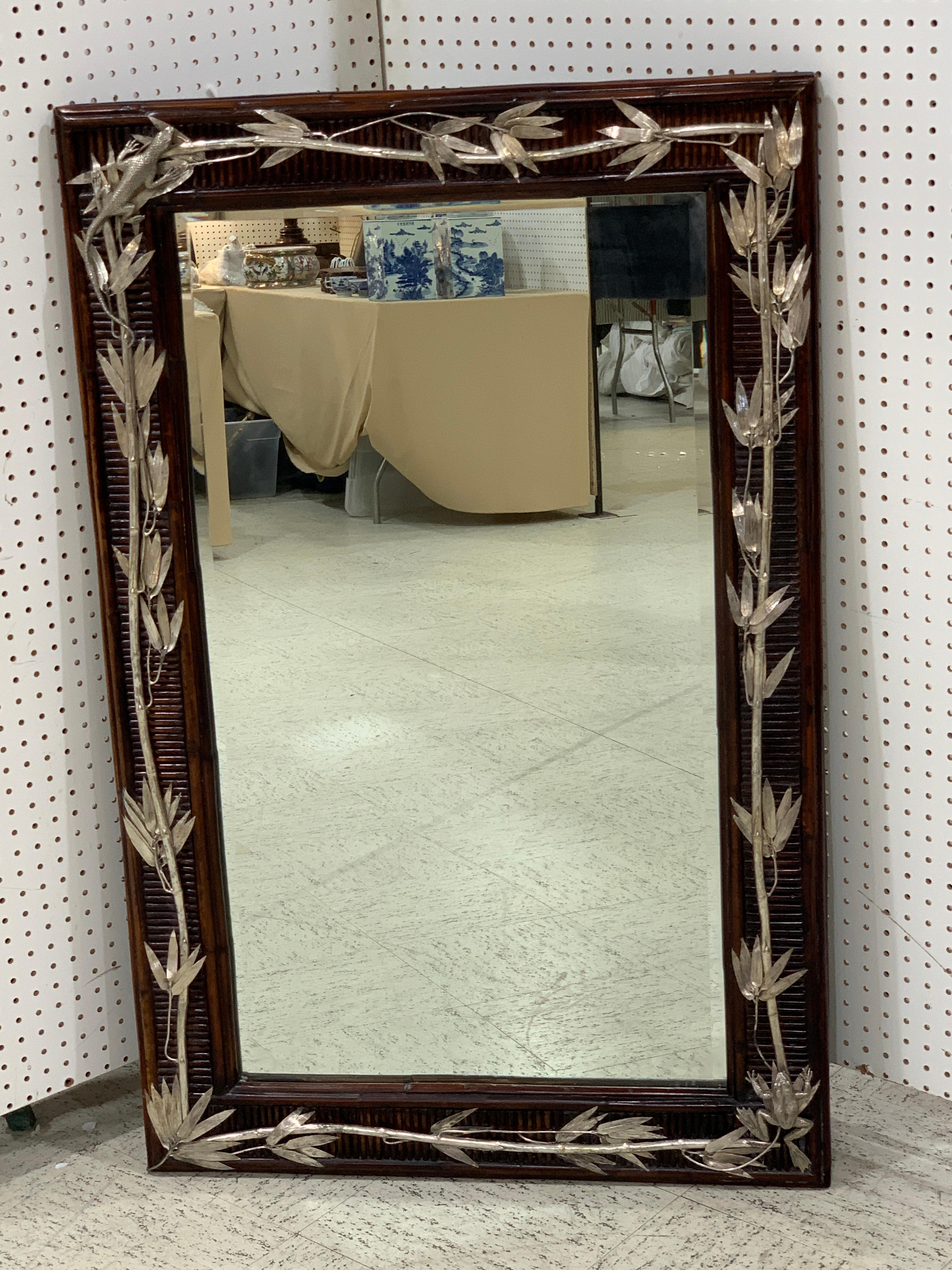 Aesthetic Style Faux Bamboo Silverplated Mirror by Maitland Smith  For Sale 2