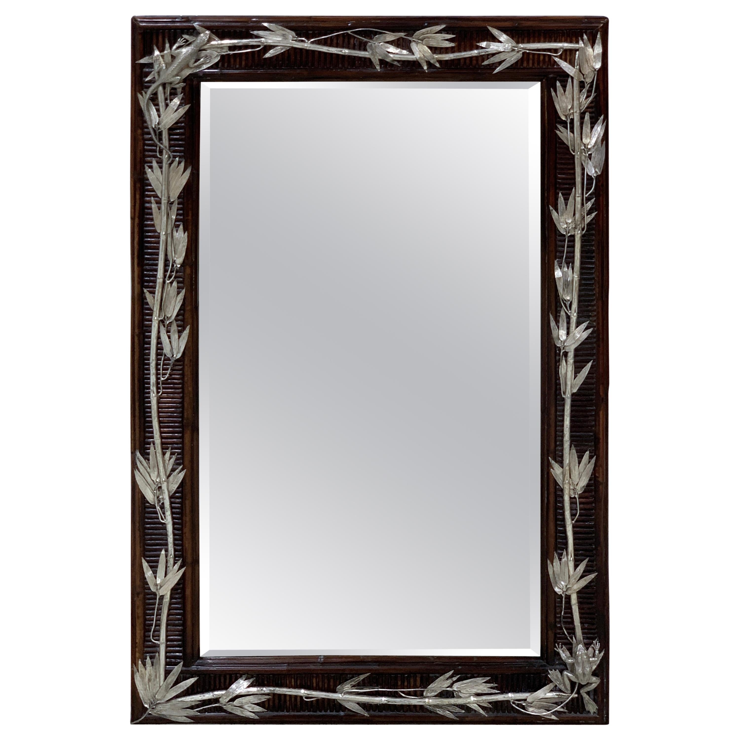 Aesthetic Style Faux Bamboo Silverplated Mirror by Maitland Smith  For Sale