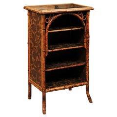 Aesthetic Style Inlaid Bamboo Shelf with Black Lacquered Top, England circa 1890