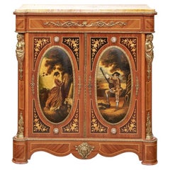 Meuble de style esthétique à dessus en marbre et panneaux peints