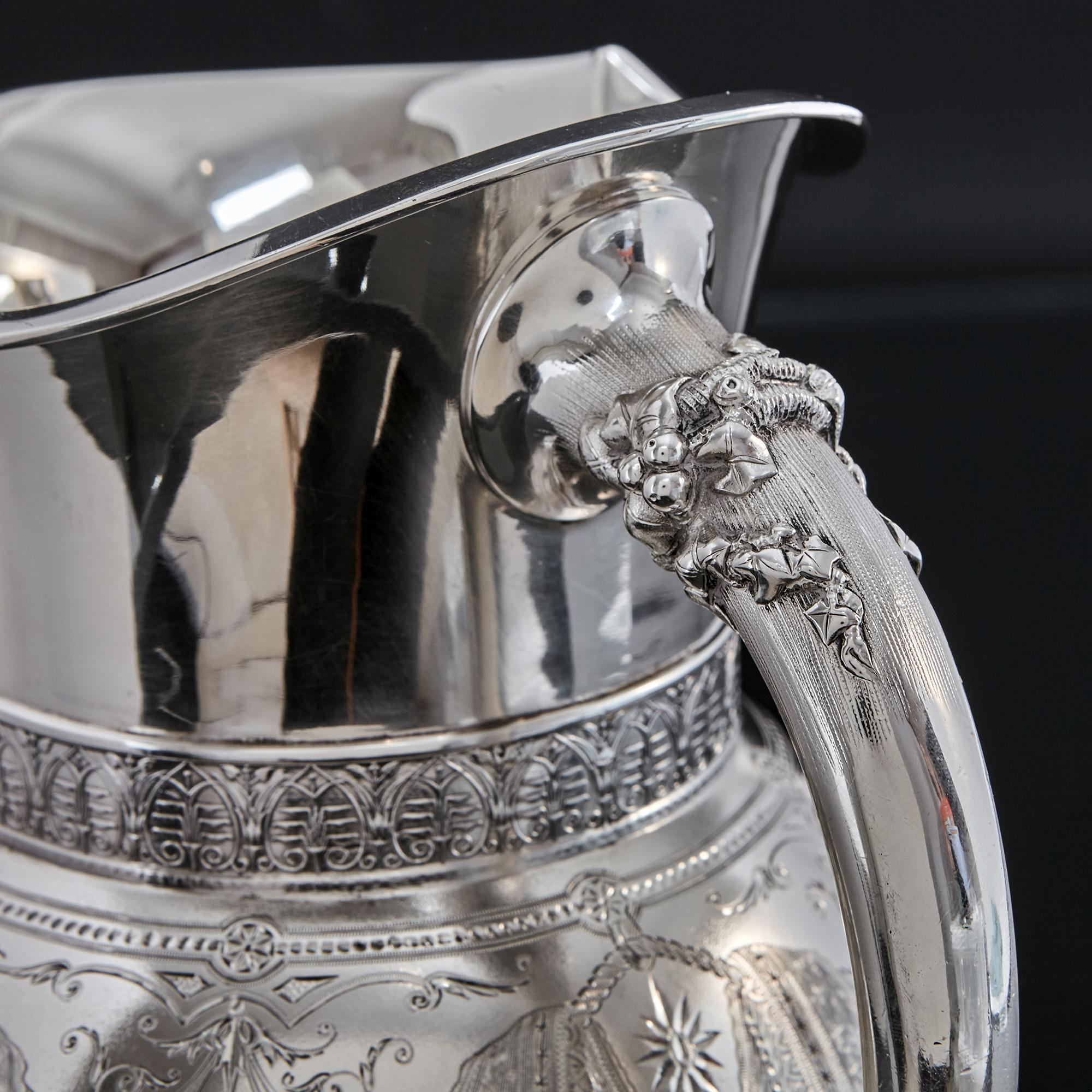 American Aesthetic Style Silver Water Pitcher For Sale