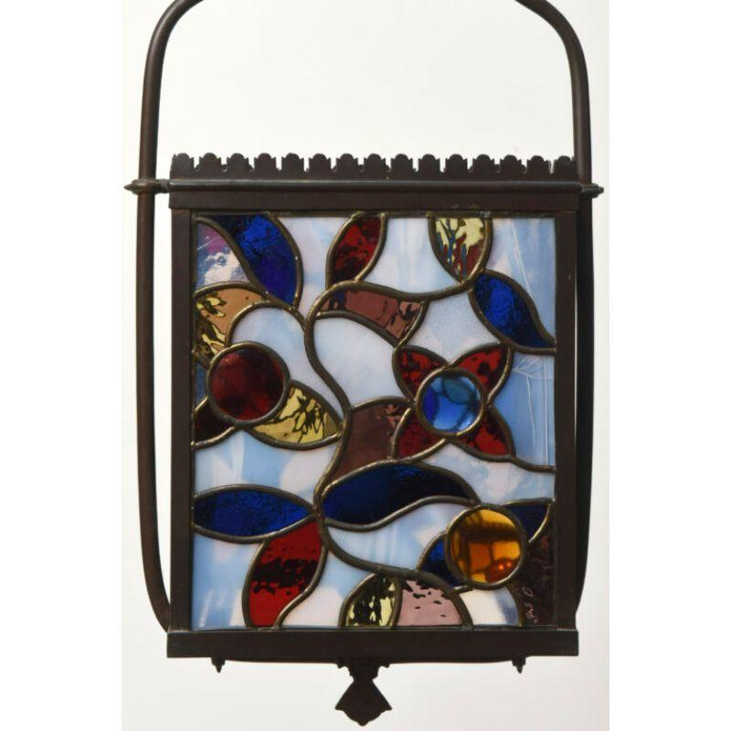 Aesthetic Movement Aesthetic Style Stained Glass Harp Lantern For Sale