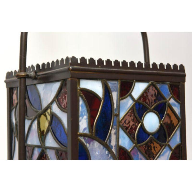 19th Century Aesthetic Style Stained Glass Harp Lantern For Sale