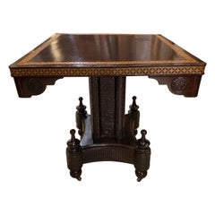 Aesthetic Tilt Top Center or Gaming Table with Molded Leather Lined Pedestal