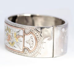 Aesthetic Victorian Two-Tone Gold Overlay Ornate Silver Bangle