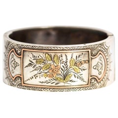 Aesthetic Victorian Two-Tone Gold Overlay Ornate Silver Bangle