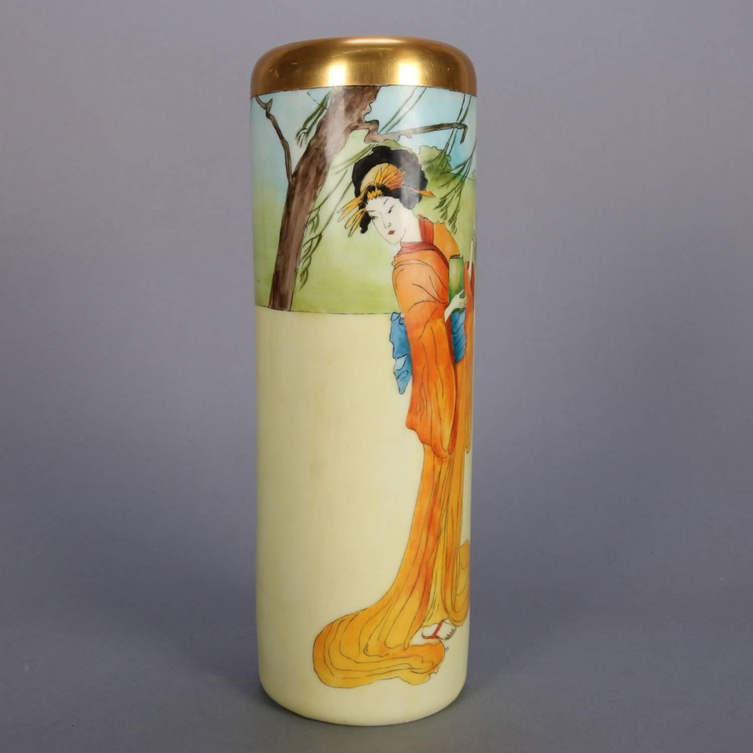 Gilt Aesthetic Vienna Austrian Japanesque Hand-Painted Portrait Vase of Woman, 20th C