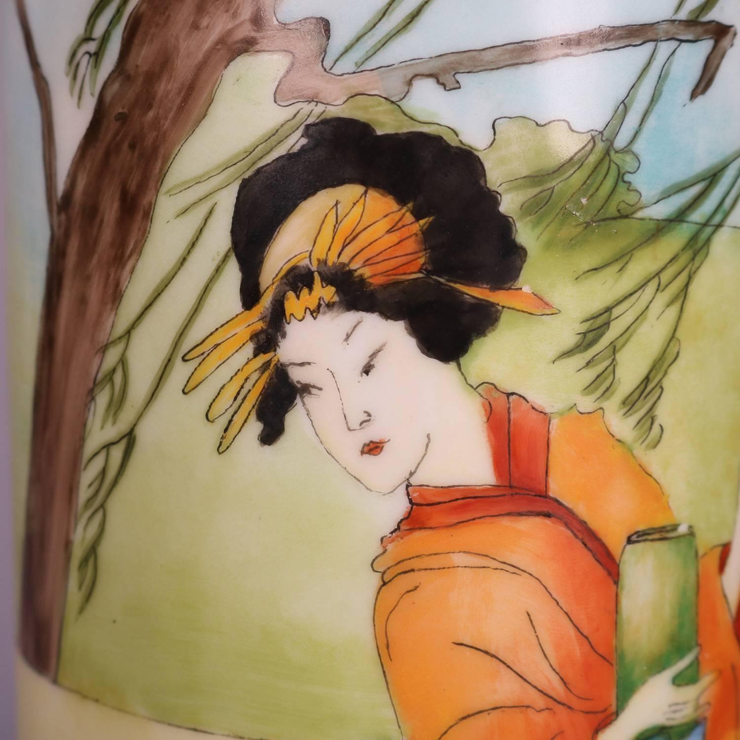 Aesthetic Vienna Austrian Japanesque Hand-Painted Portrait Vase of Woman, 20th C In Good Condition In Big Flats, NY