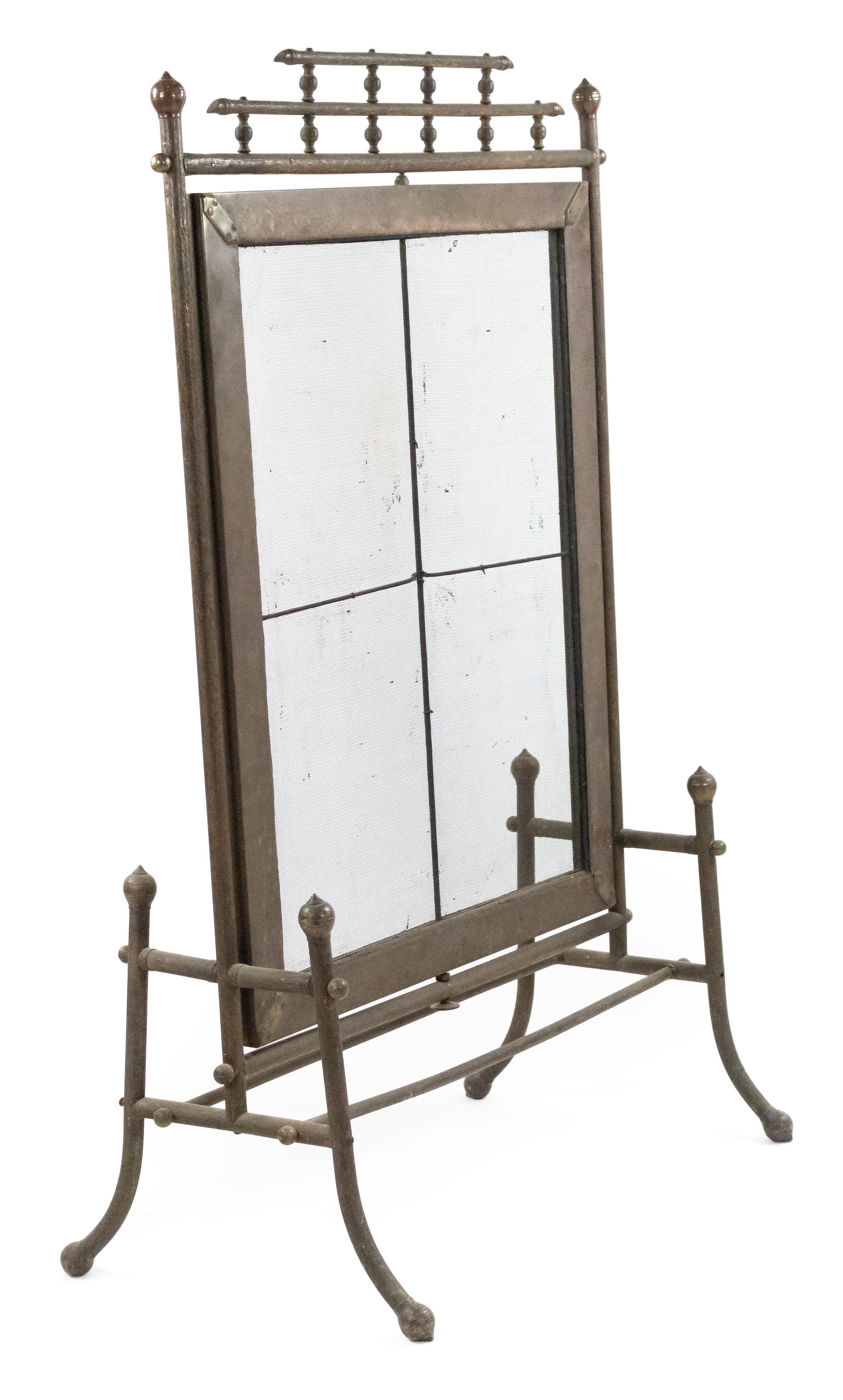 English Victorian bronze faux bamboo fire screen with wire mesh swivel center panel.
