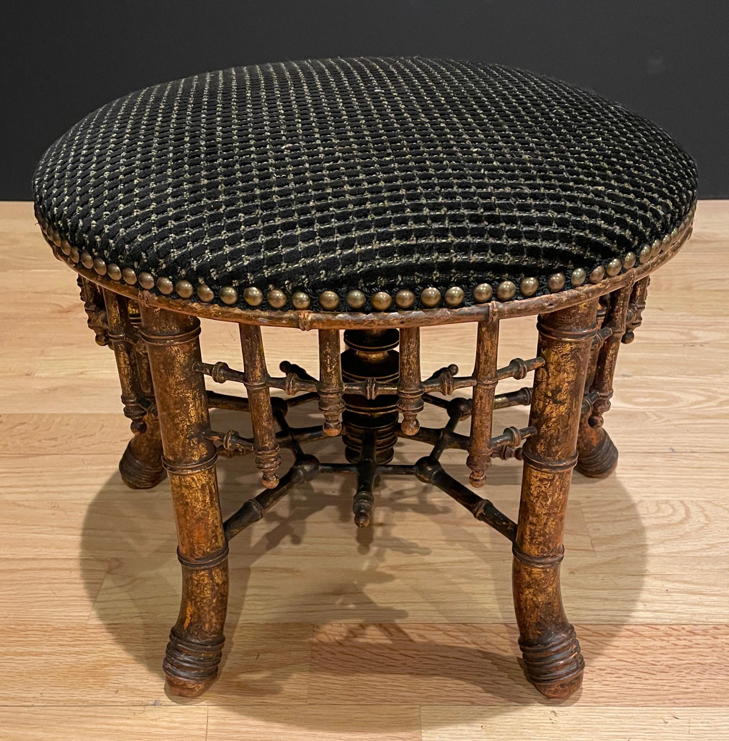 English Aesthetics movement faux bamboo gilt stool. Finest quality spoke and ship wheel  or wagon wheel aesthetic design. 