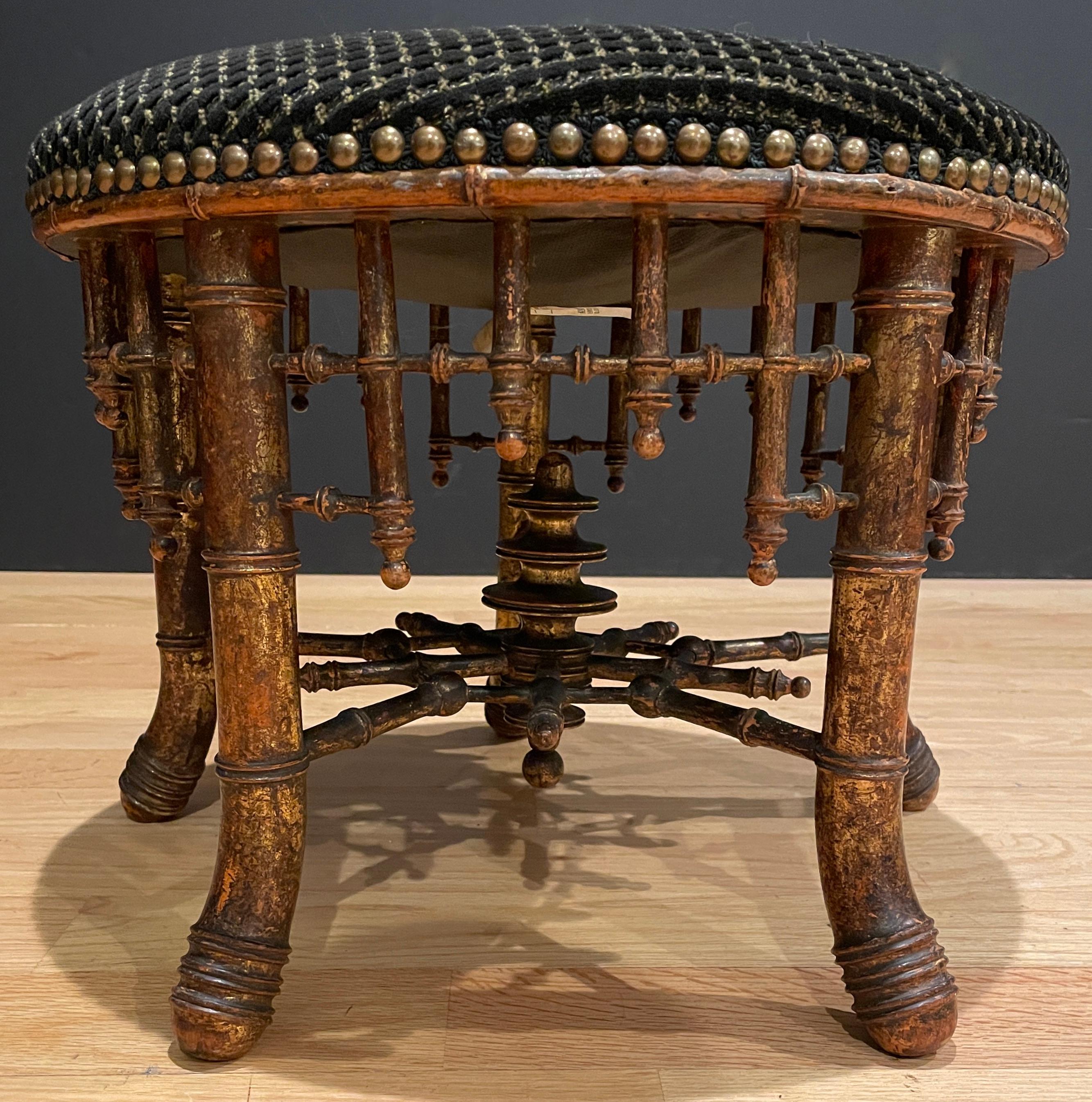 English Aesthetics Movement Antique Faux Bamboo Stool For Sale