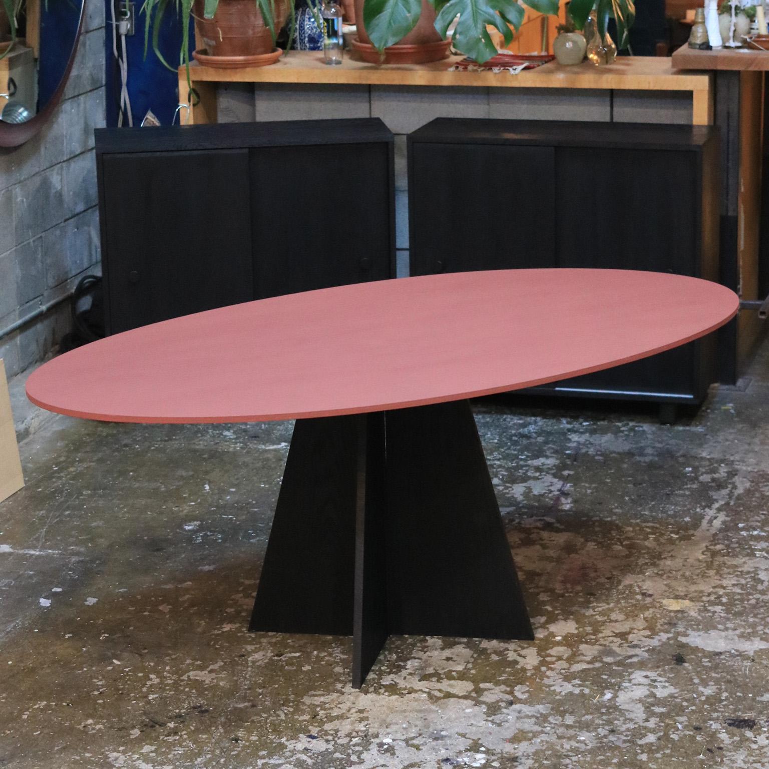 Canadian Aether Oval Dining Table With Pedestal Base For Sale