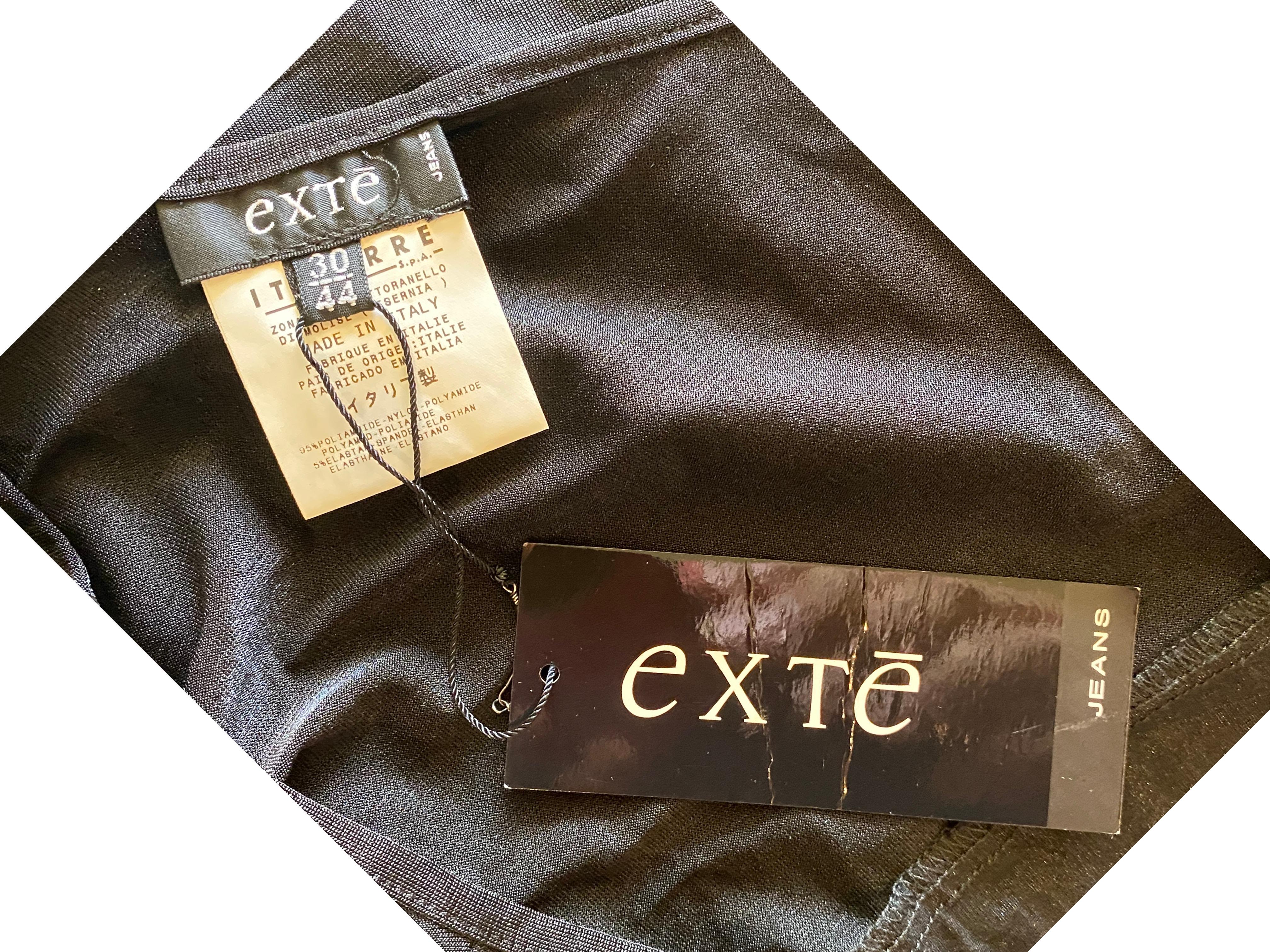 Extē Asymetrical Black Jersey Dress W/ Geometic Inserts Italy NWT Size 8 For Sale 2