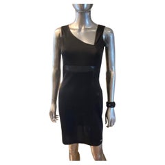 Vintage Extē Asymetrical Black Jersey Dress W/ Geometic Inserts Italy NWT Size 8