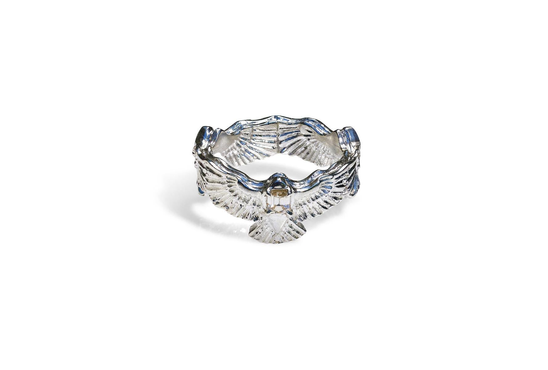 Quadrato Anello AeZeus Baldwin Falcon in argento con diamante in vendita