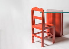 Wooden Red Chair with Face by Alekos Fassianos