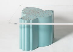 Wooden Blue Coffee Table with Birds by Alekos Fassianos