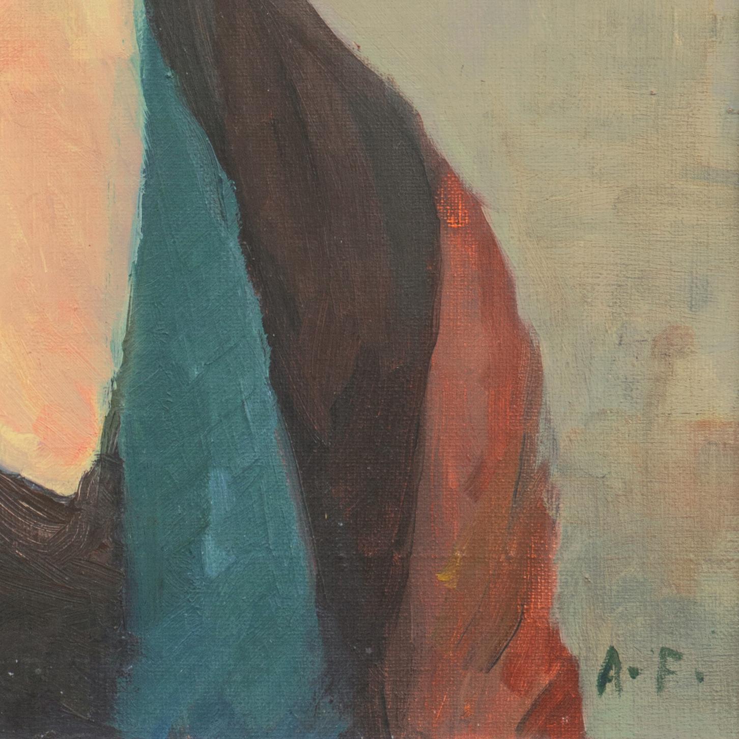 « Étude d'une jeune femme », tonalisme - Marron Figurative Painting par A.F. (American School)