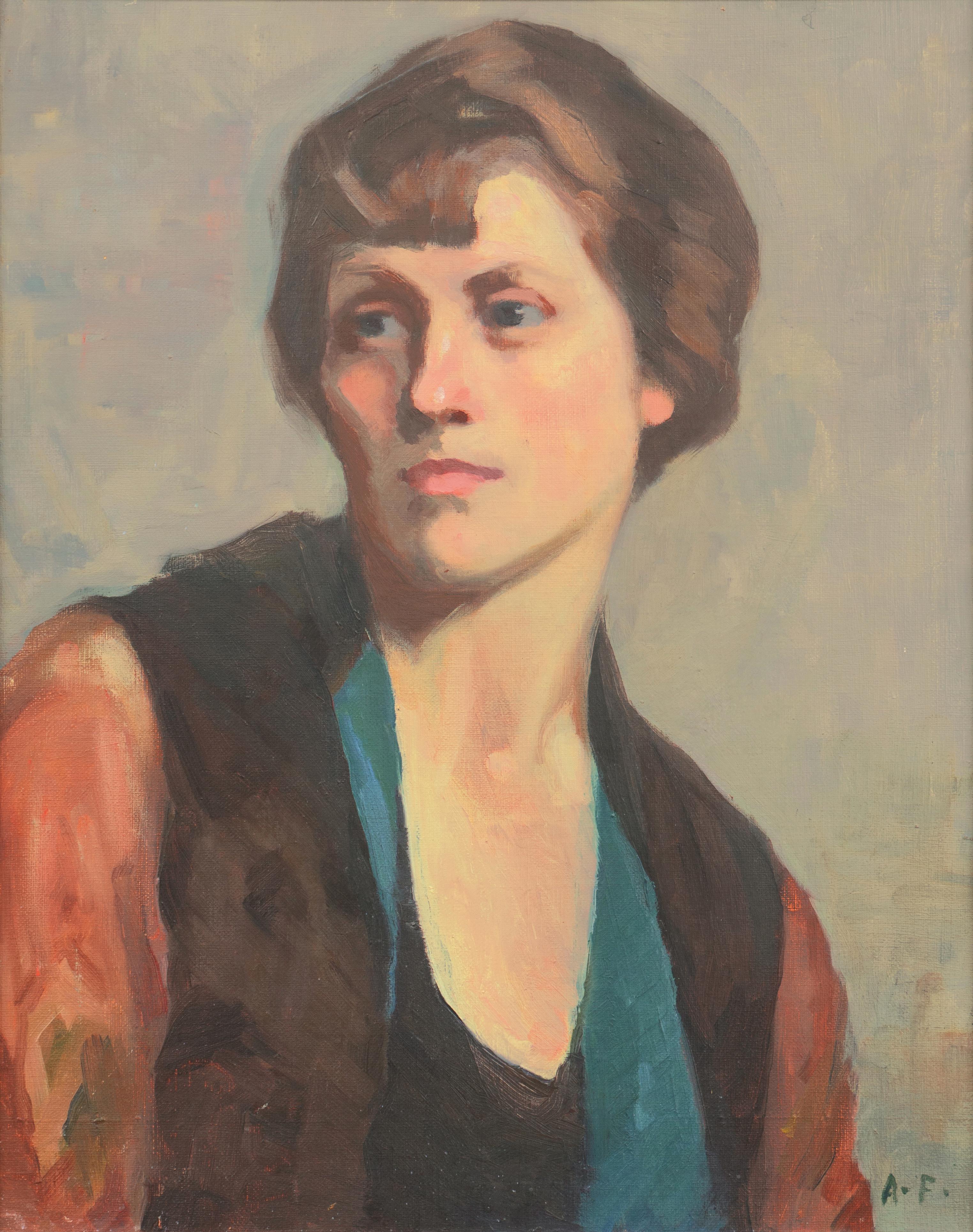 « Étude d'une jeune femme », tonalisme - Painting de A.F. (American School)