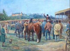 English Traditional Oil Painting The Live Stock Horse Auction Farmers Market