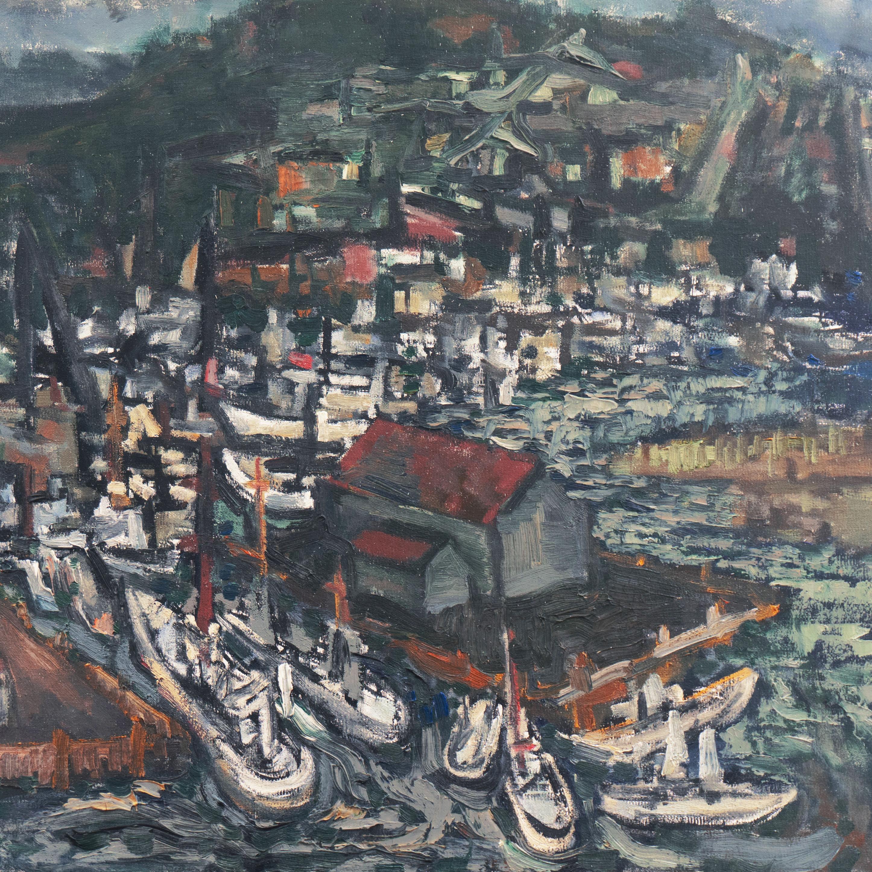 'Evening at the Harbor', Large American Post-Impressionist Oil, Marine Landscape For Sale 2