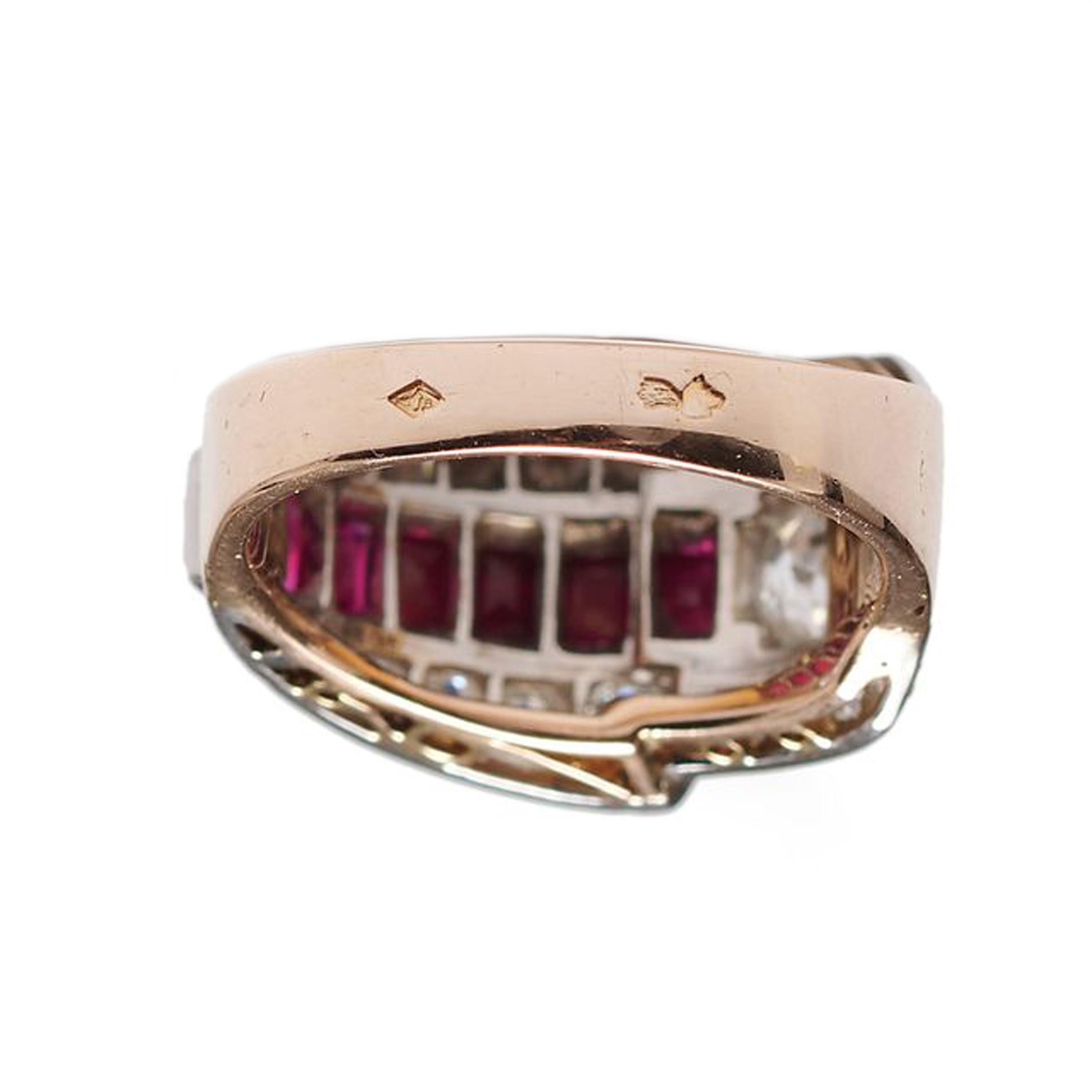 A.F. Souteyrand French Art Deco Ruby Diamond Platinum and Gold Ring, Circa 1935 In Good Condition For Sale In London, GB
