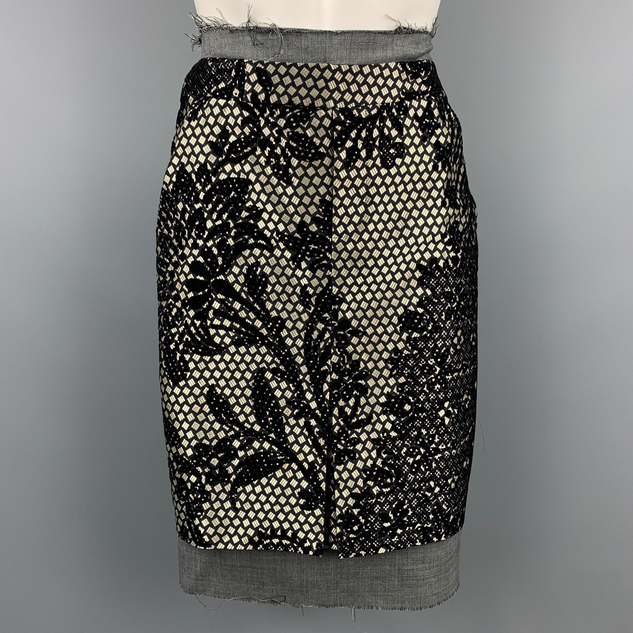 A.F. VANDERVORST Size 6 Black & Silver Jacquard Acetate Blend Skirt Set In Good Condition In San Francisco, CA