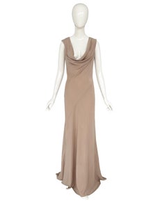 A.F.Vandevorst Spring Summer 2001 Runway Bias Cut Nude 100% Silk Long Dress