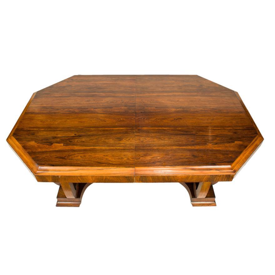 French Art Deco Moderne Rosewood Dining Table W/ Scrolled Supports Circa 1930 In Good Condition For Sale In Los Angeles, CA