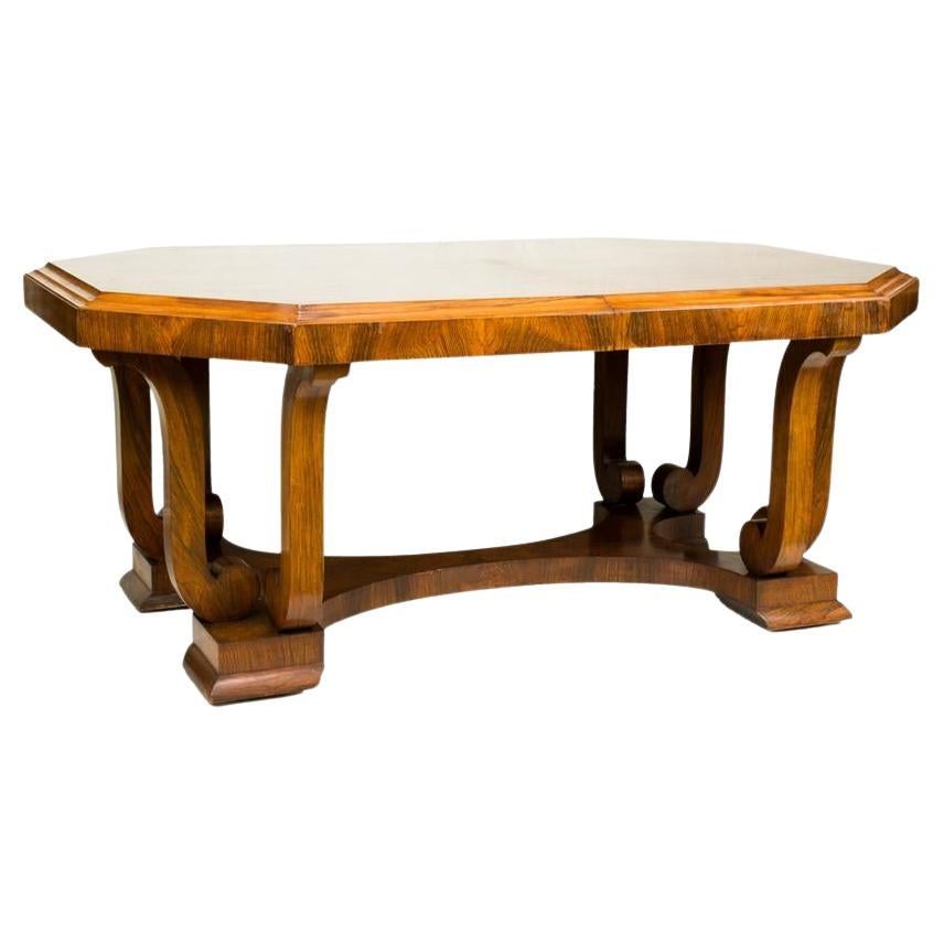 French Art Deco Moderne Rosewood Dining Table W/ Scrolled Supports Circa 1930 For Sale