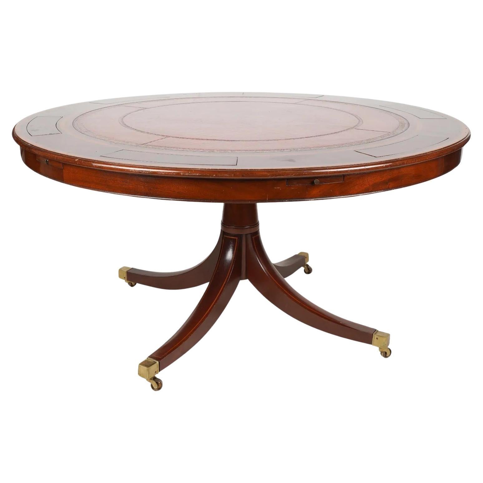 Table de poker de style English Regency en acajou avec plateau en cuir pour six, fin du 20e siècle  en vente
