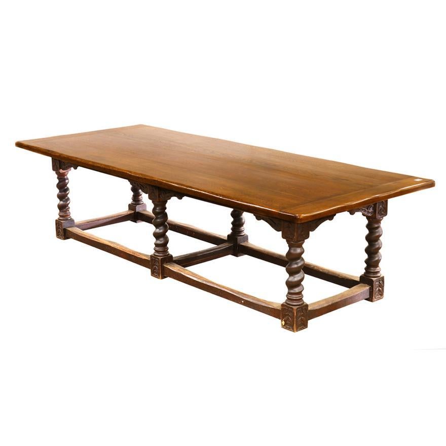 American Antique Early 20th C Spanish Colonial Mission Wide Plank Oak Refectory Table For Sale