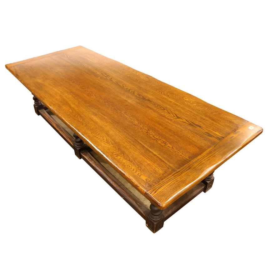 Hand-Carved Antique Early 20th C Spanish Colonial Mission Wide Plank Oak Refectory Table For Sale
