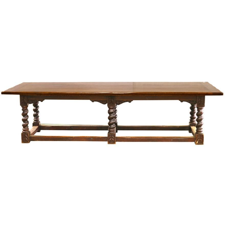 Antique Early 20th C Spanish Colonial Mission Wide Plank Oak Refectory Table For Sale
