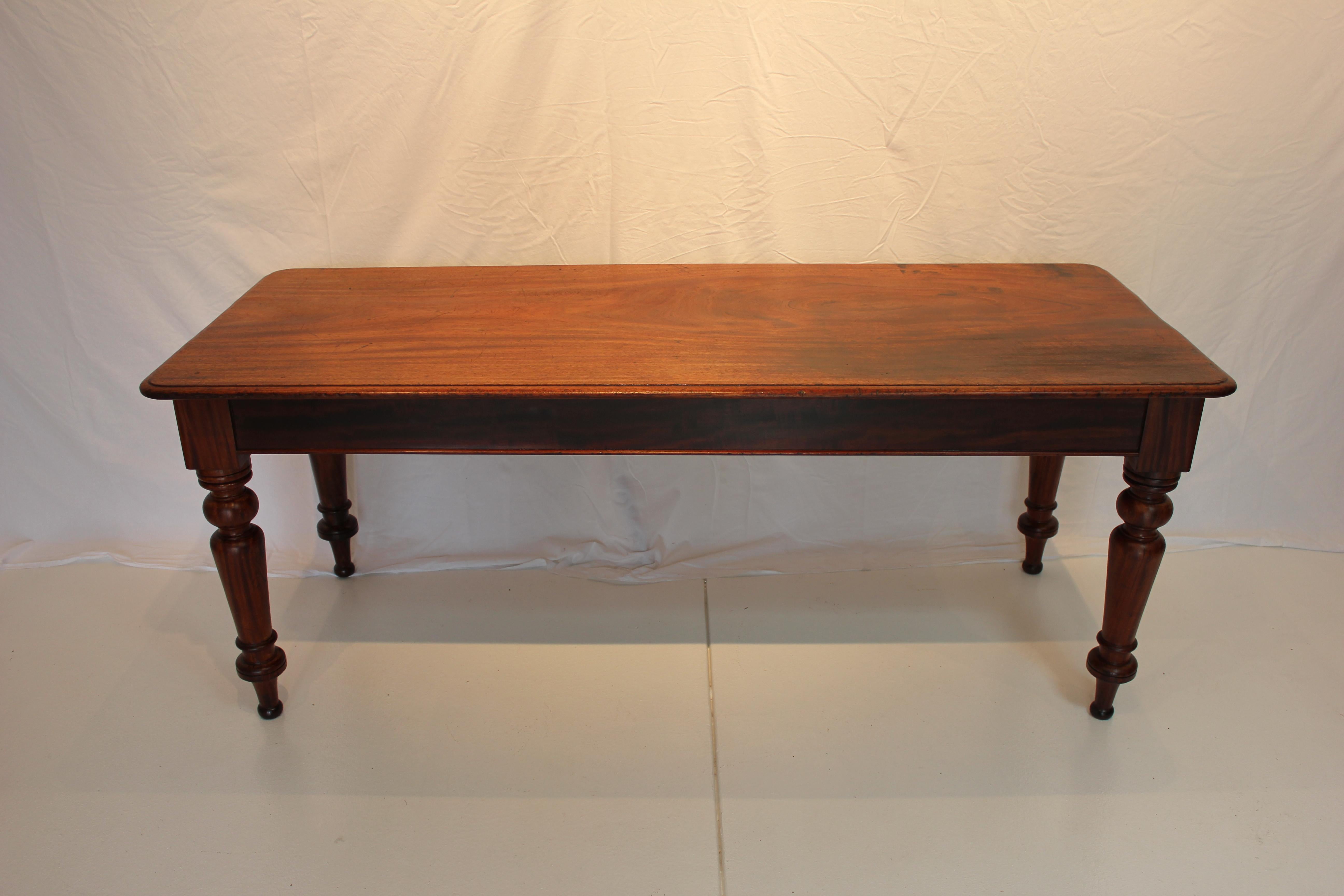 American Colonial Antique American Mahogany Kitchen Dining Table 1 Plank Top Late 19th Century For Sale